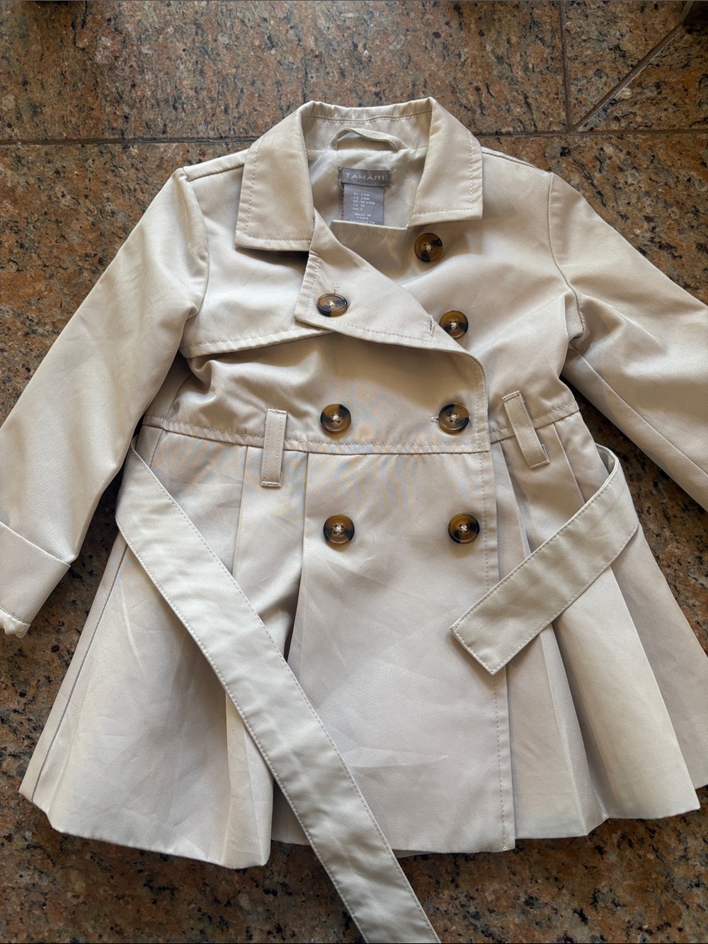 Tahari Girls Cream Double-Breasted Pea Coat with Belt